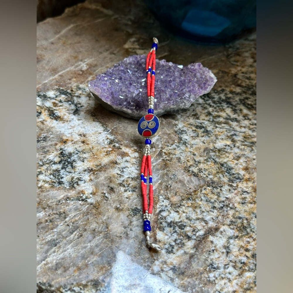 Nepal Red Coral Lapis Lazuli Bead Bracelet